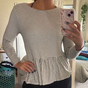 Striped Peplum Long Sleeve Top